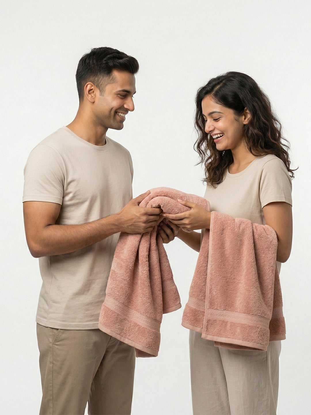 You & Me Premium Soft Terry Cotton Couple Bath, Face & Hand Towels Coral (Pack Of 6)