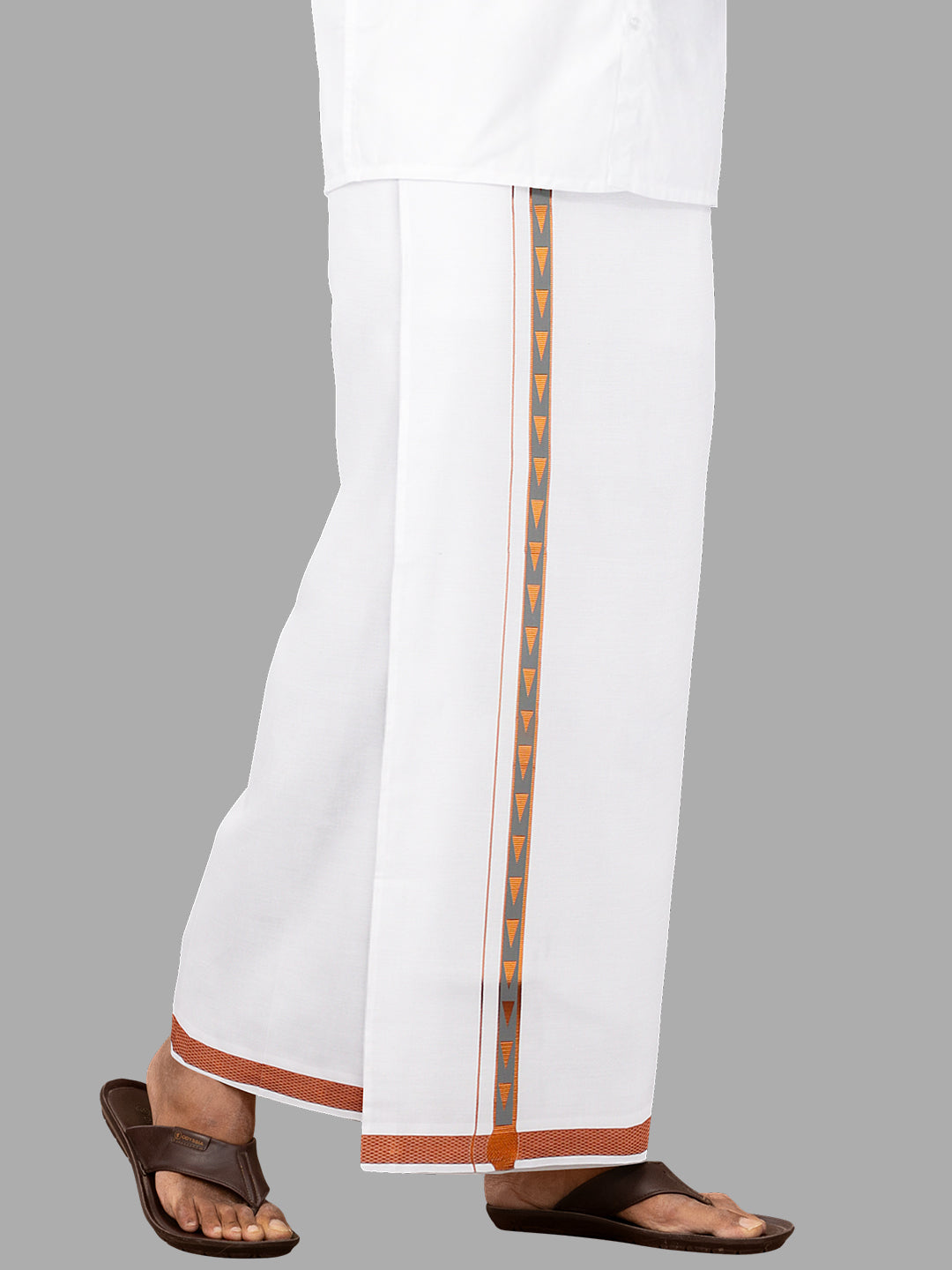 Men Cotton Blend Single Layer White Dhoti with Fancy Jari Border Roxy R07