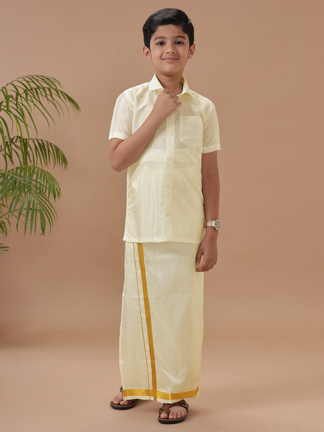 Boys Shirt & Dhoti Set Swayamvara Butterscotch