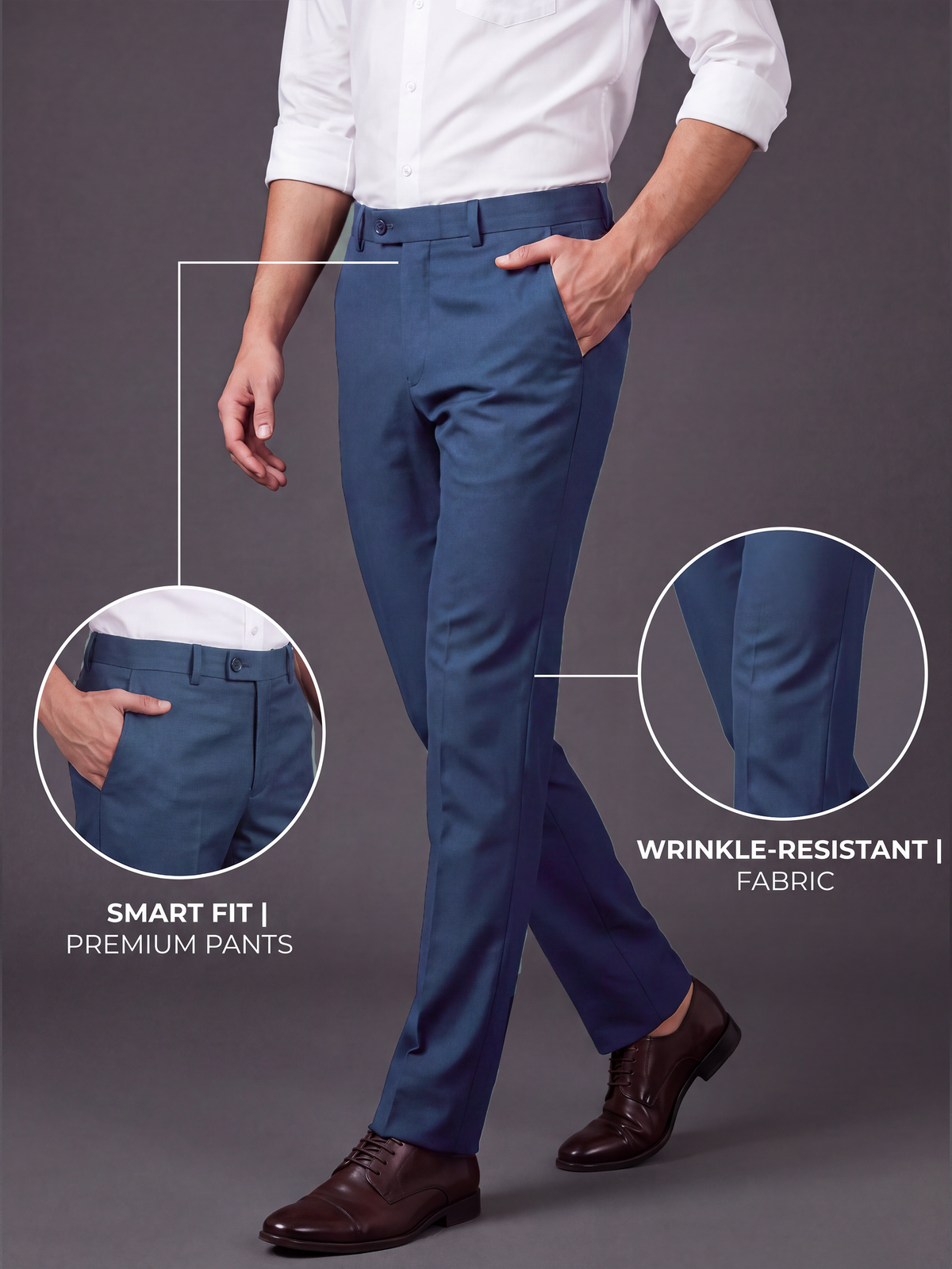 Prima Club Wool blended Stretchable Waistband Blue Pants