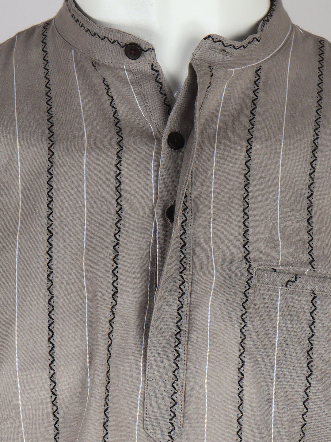 Men Cotton Short Length Stripes Pocket Kurta Silver Grey RJ35