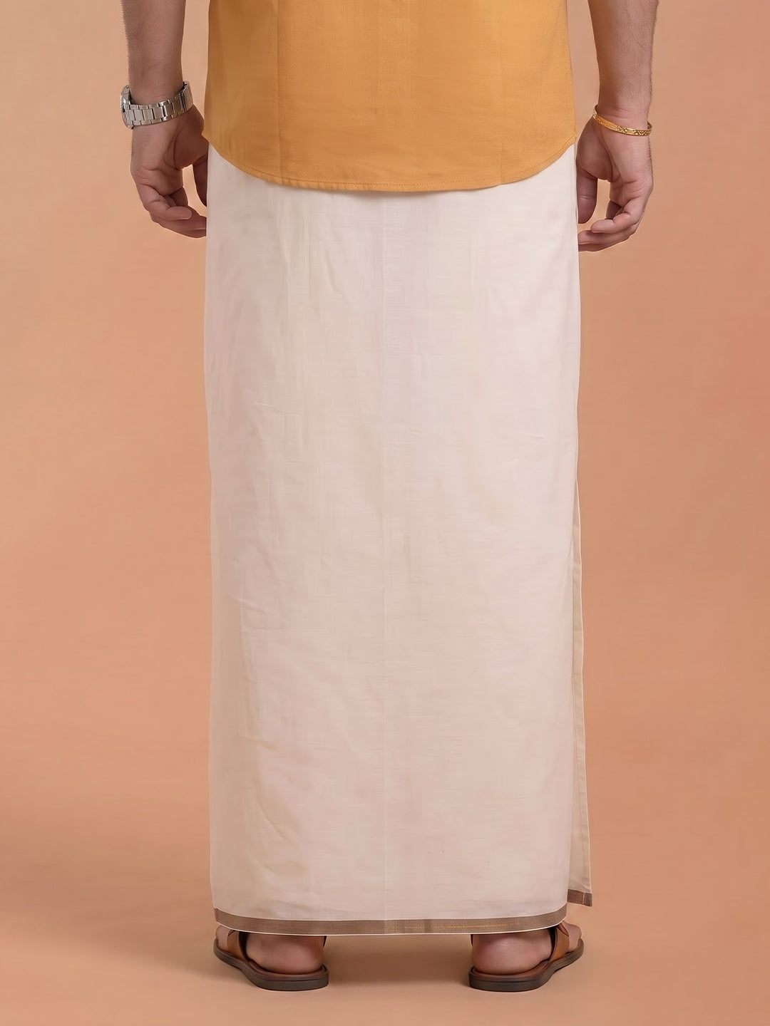 Double Layer 100% Cotton Cream Kora Dhoti with Colour Border - BJK02