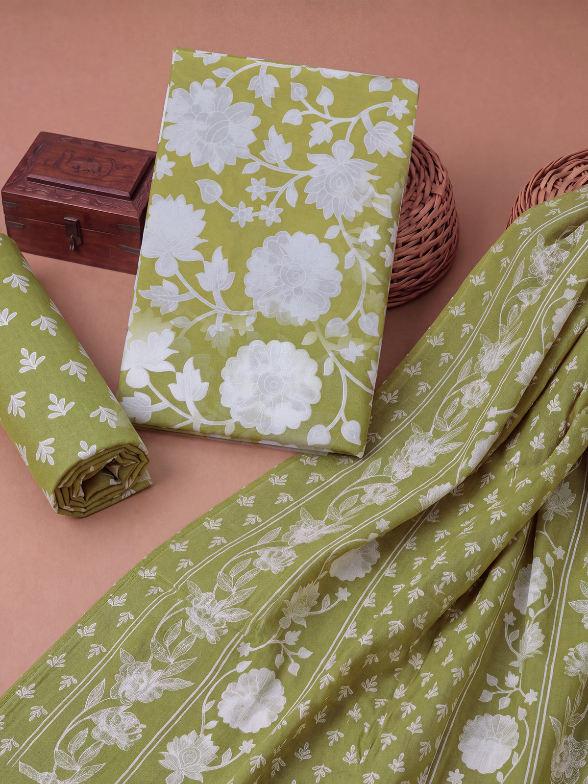 Women Pure Cotton Printed Green Dress Material DM395