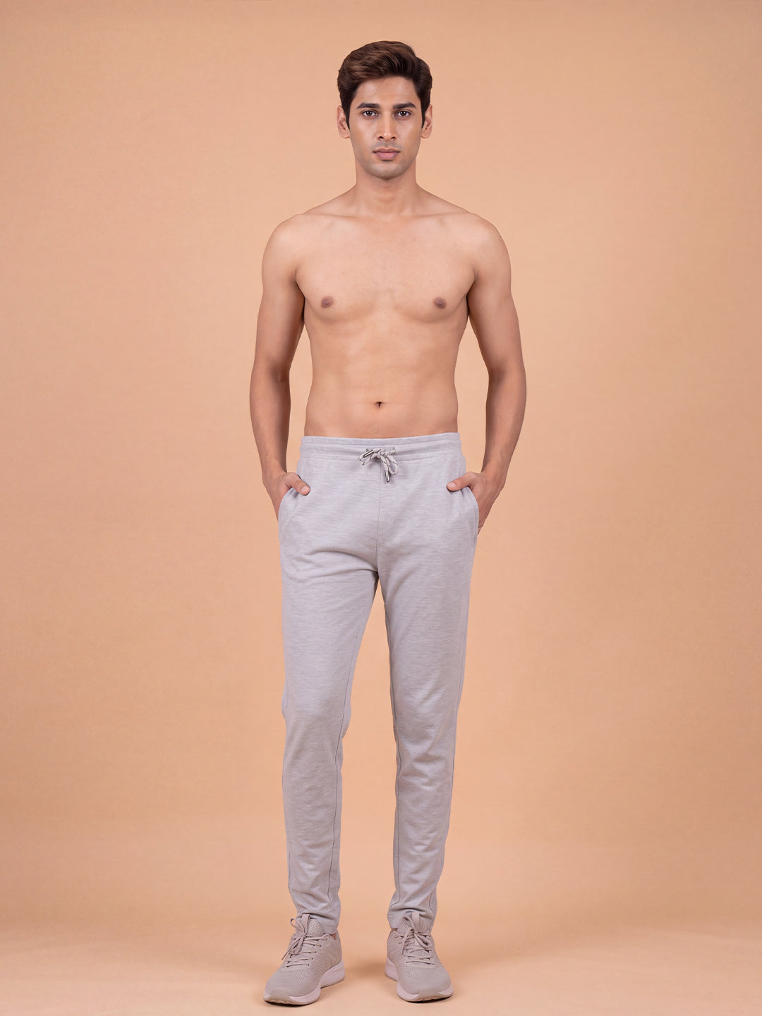Cotton Rich Popcorn Structured Fabric Grey Melange Track Pants PTK3