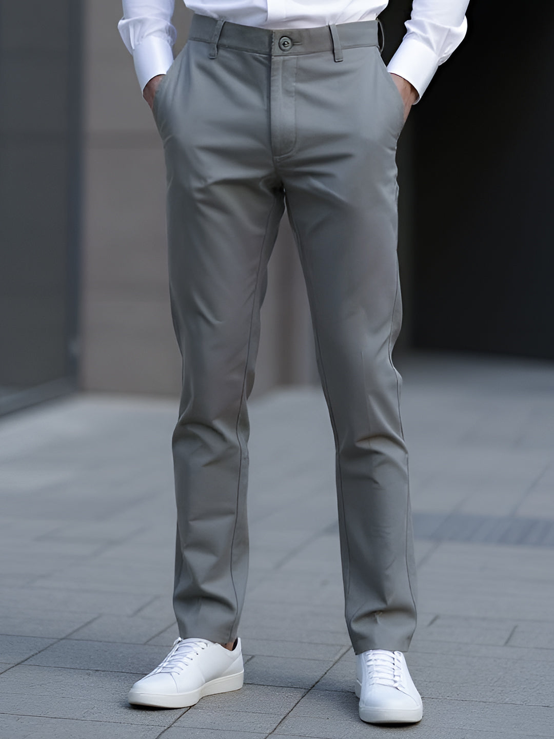 Cotton Lycra Ash Grey Smart Fit Pants Zara