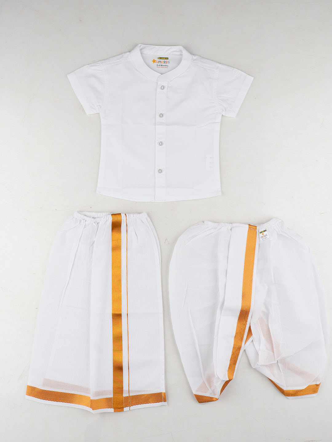 Newborn Baby Traditional Shirt with Dhoti and Panchakacham Set White