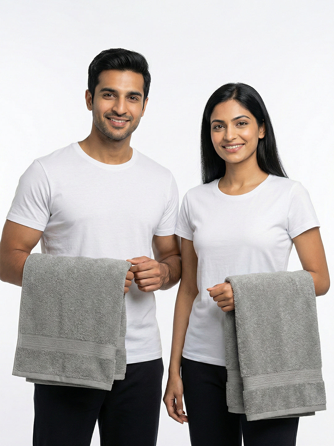 You & Me Premium Soft Terry Cotton Couple Bath, Face & Hand Towels Silver (Pack Of 6)