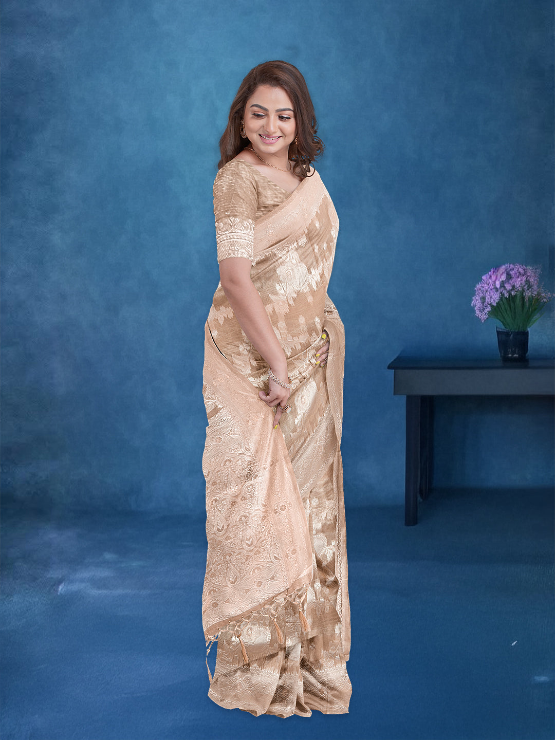 Couple Combo Shirt & Dhoti Set with Saree Gold GD13