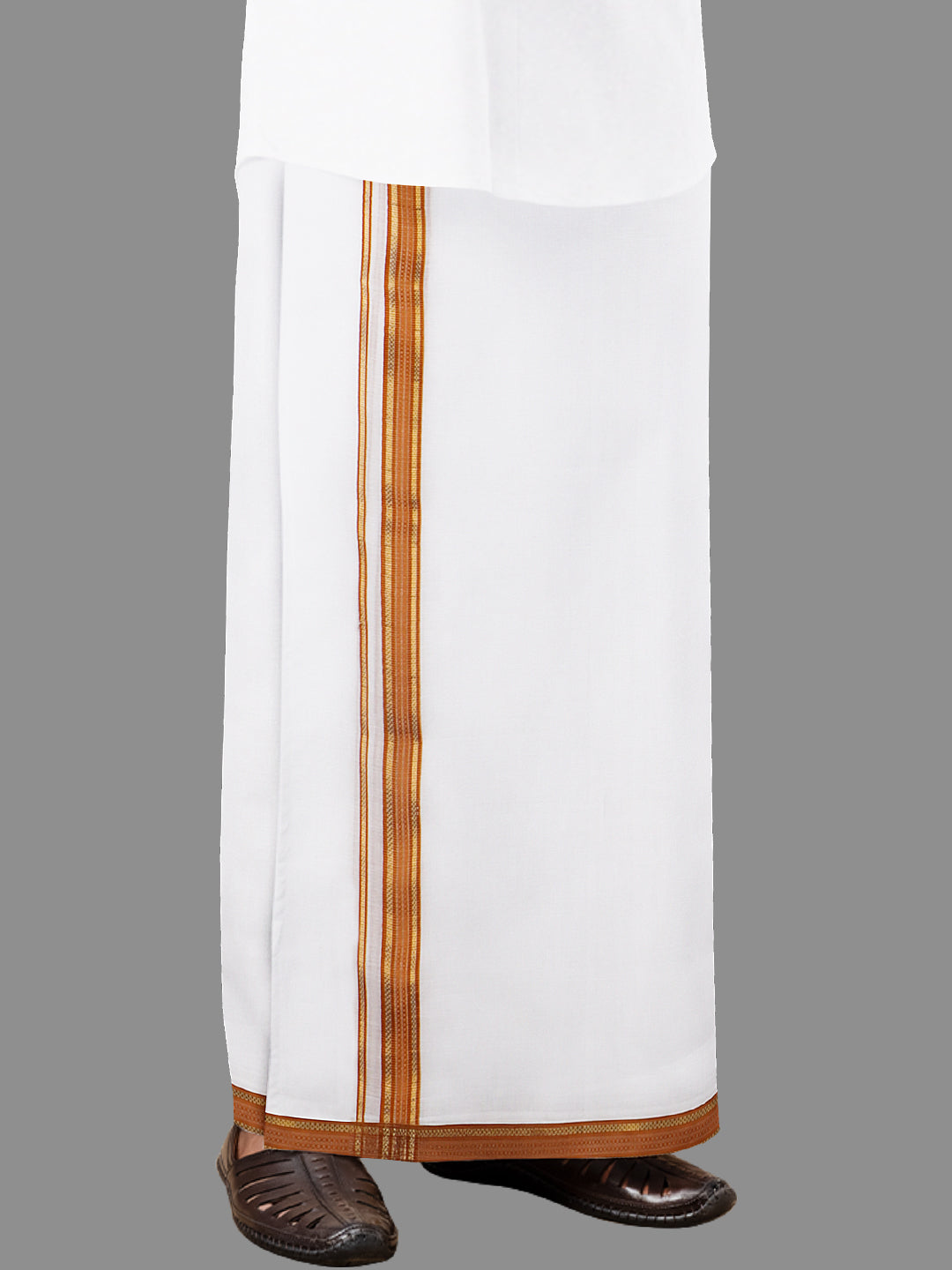 Men 100% Cotton Double Layer White Dhoti with Fancy Jari Border RF02