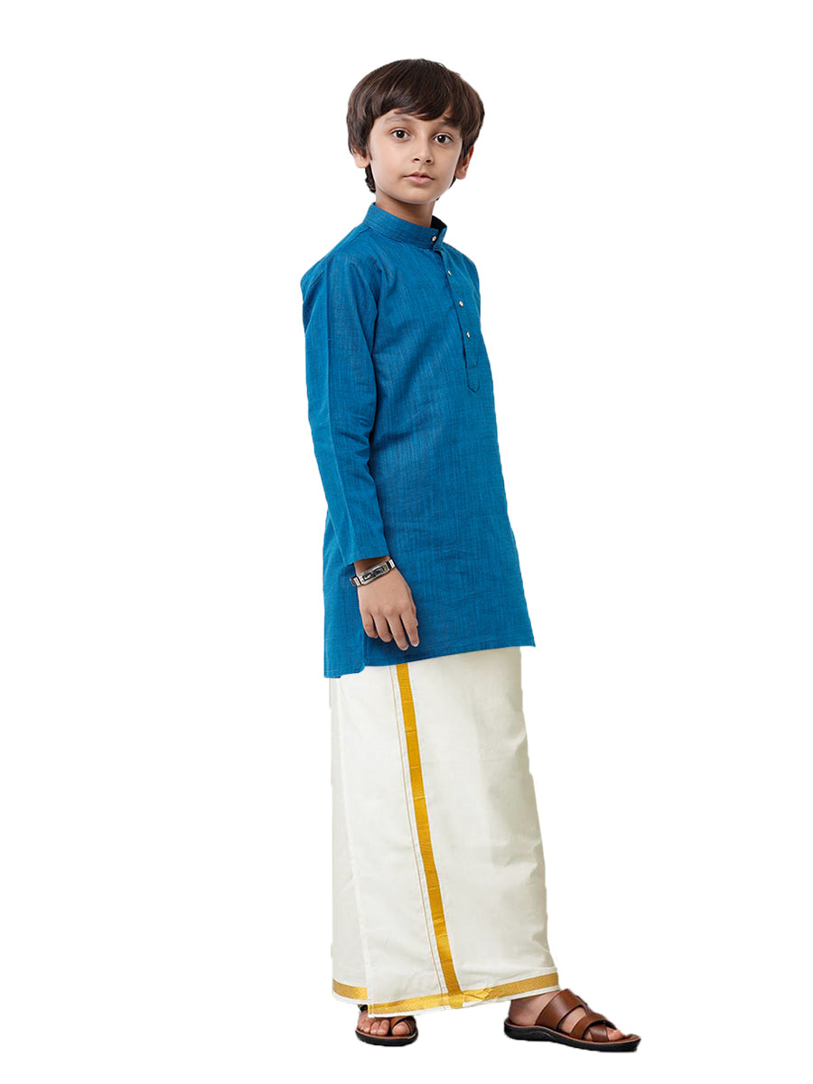 Boys Fantastic Kurta & Cream Dhoti Set Navy FS8-Side view