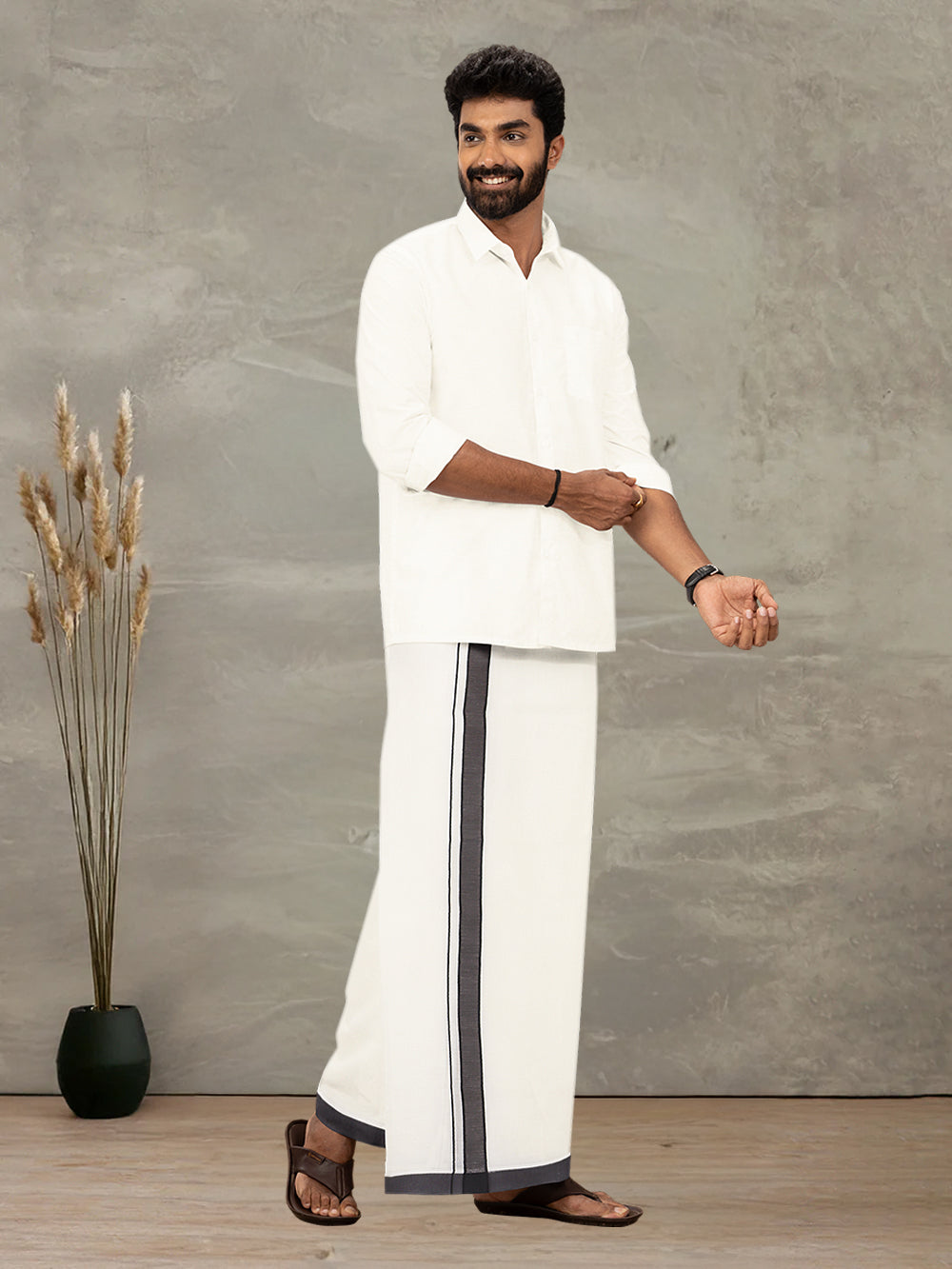 Men Kora Cotton Double Layer Dhoti with Fancy Border RKP01