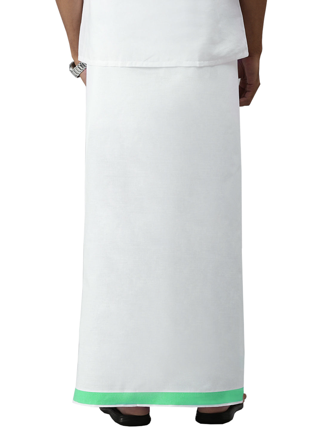 Men Cotton Blend Single Layer White Dhoti with Big Border WS11