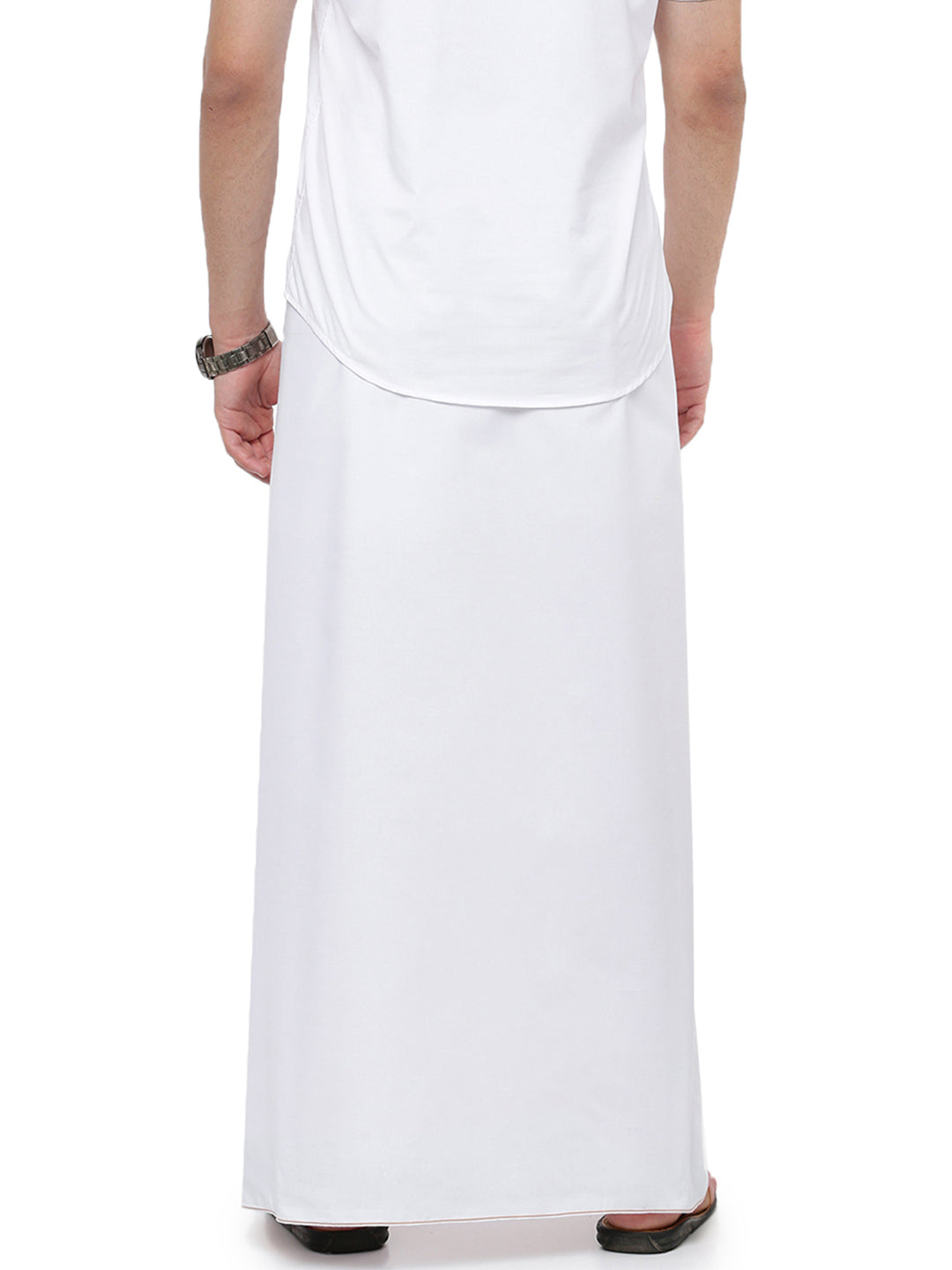 Men 100% Cotton Single Layer White Dhoti with Assorted Border Kovai Cotton Plus