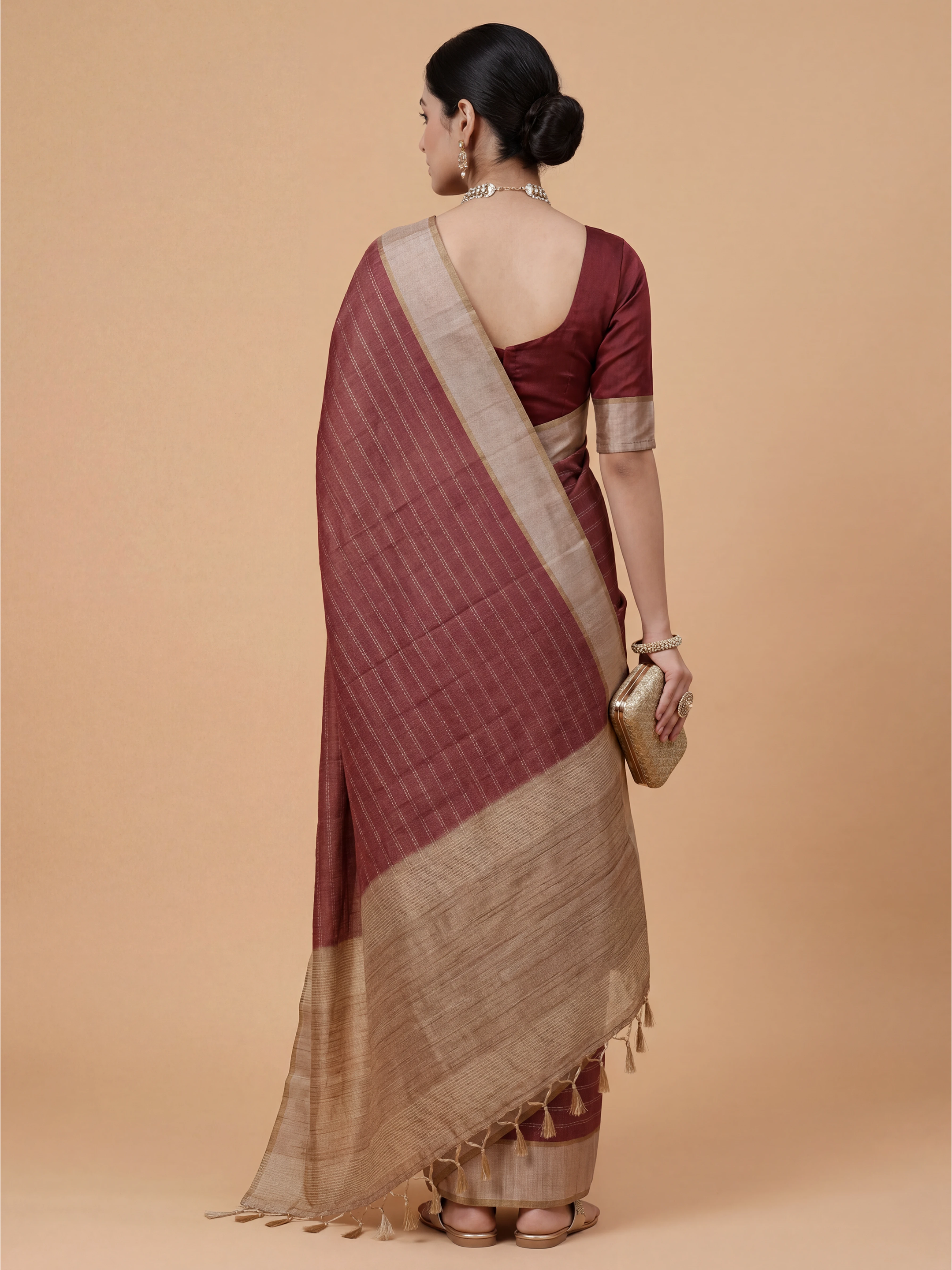 Women Semi Tussar Purple Saree ST328