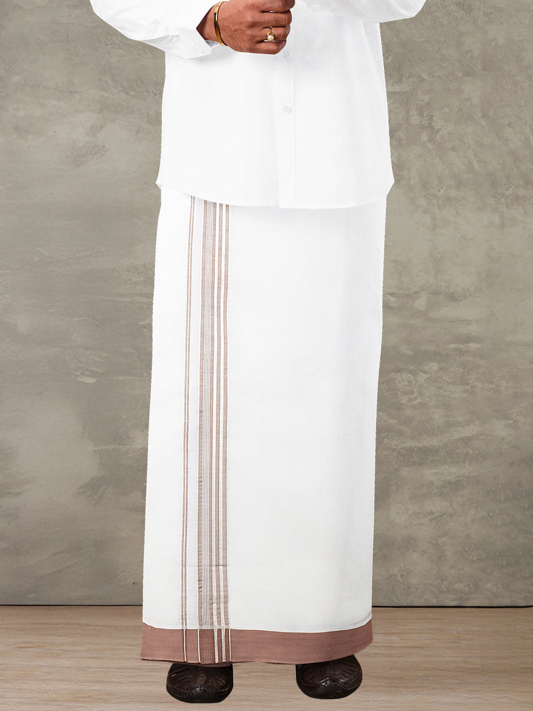 Men 100% Cotton Double Layer White Dhoti with Fancy Jari Border NFCY13