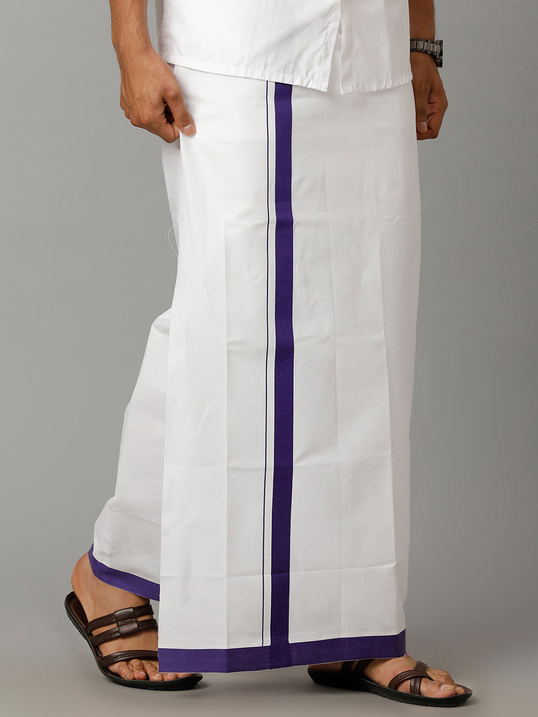 Men 100% Cotton Double Layer White Dhoti with Big Border RFS03