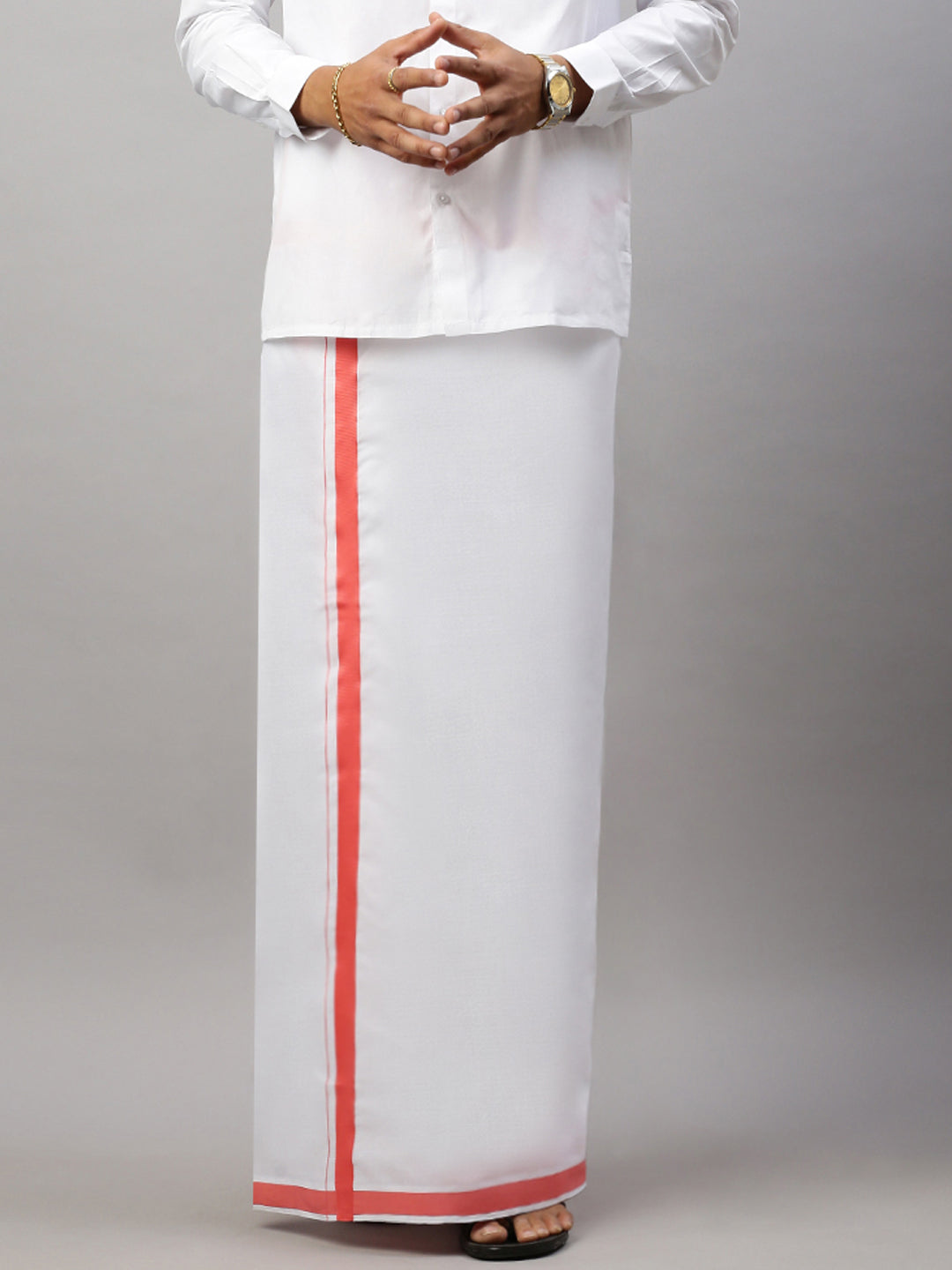Men Cotton Blend Single Layer White Dhoti with Big Border WS22