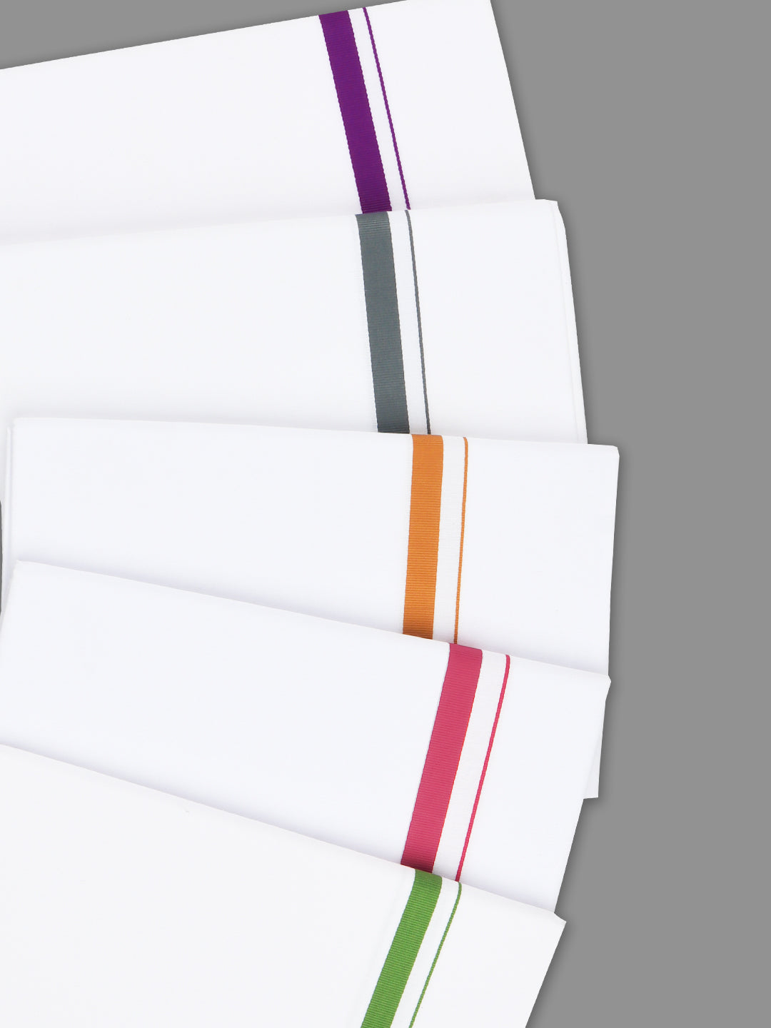 Men 100% Cotton Single Layer White Dhoti with Assorted Border Gold Star Sattin Fine