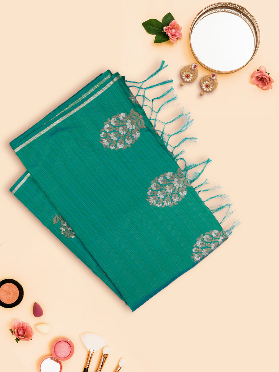 Women Stylish Flower Design Semi Silk Green Saree with Tussle SS88-view two