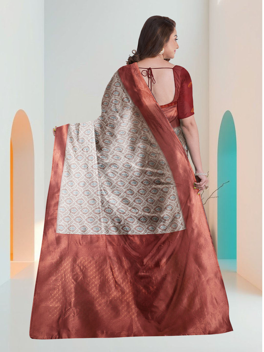 Women Green with Maroon Art Silk Printed Saree ASS51