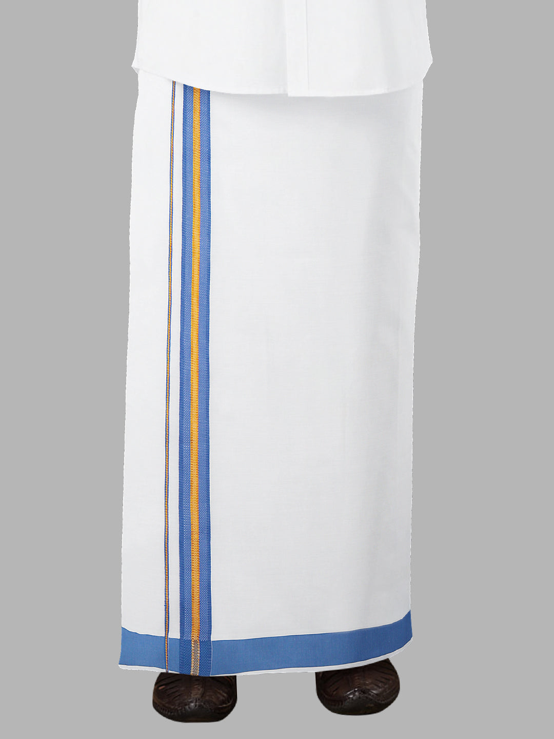 Men Cotton Blend Readymade Single Layer White Dhoti with Fancy Jari Border GACJ10