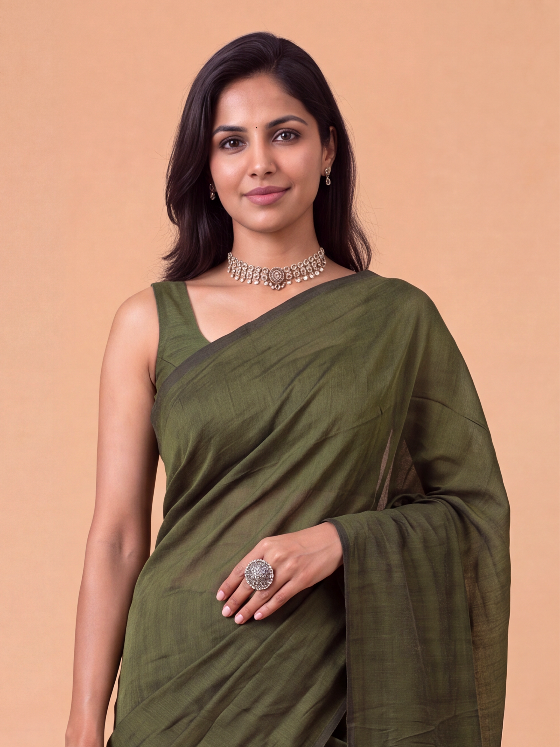 Women Pure Cotton Dark Green Saree PCS290