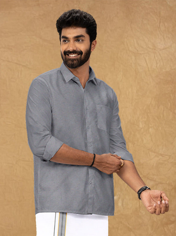 Couple Combo Shirt & Dhoti Set with Saree Grey PCS184