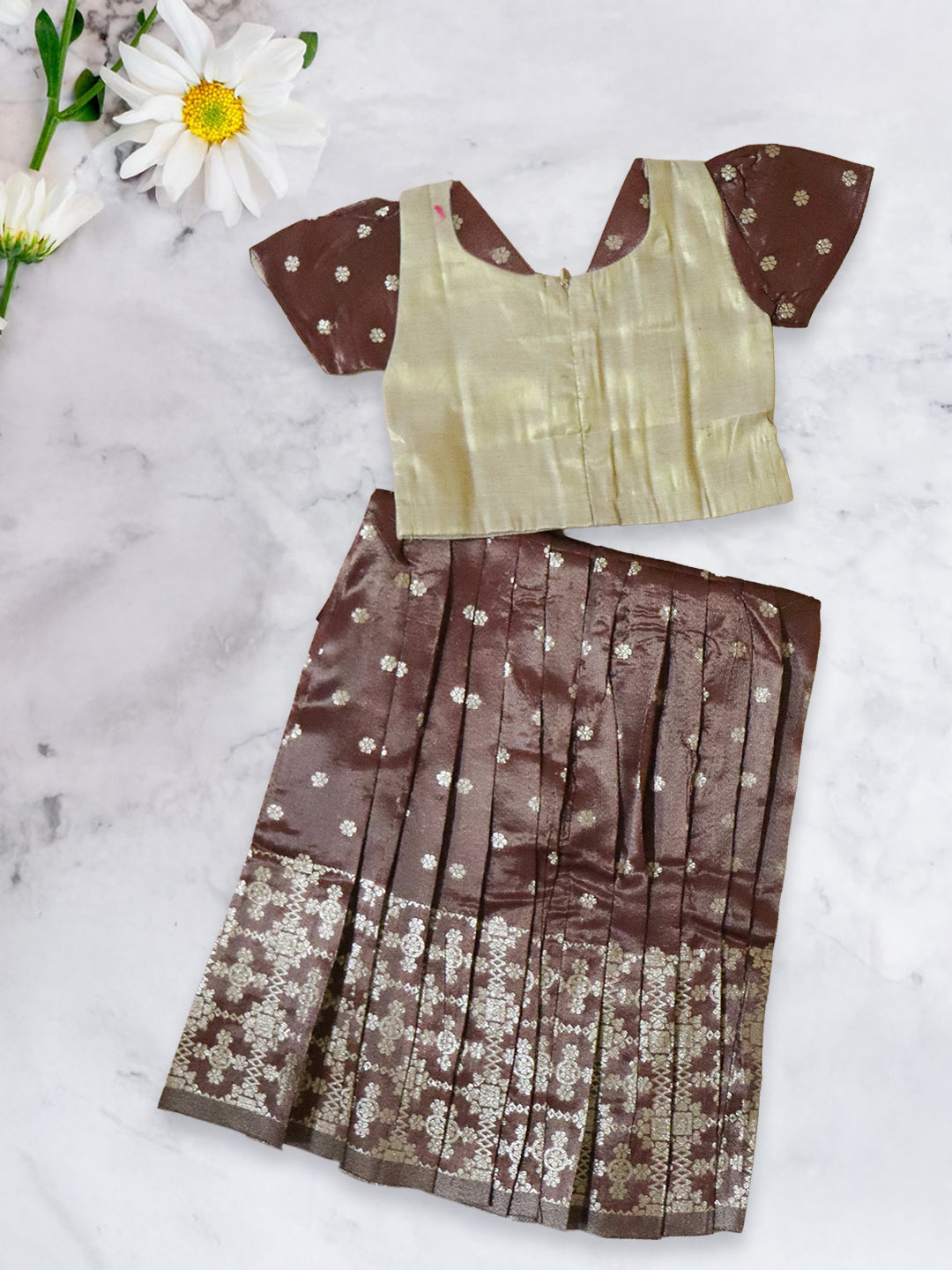 Girls Traditional Silk Cotton Skirt Set Sandal with Brown GPS23