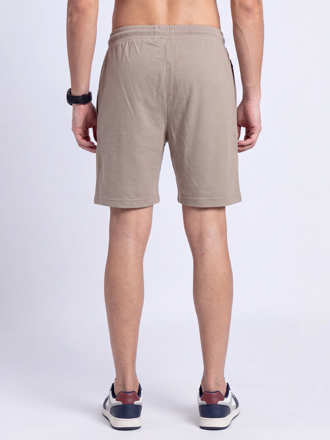 Cotton Rich Popcorn Structured Fabric Beige Shorts PS2