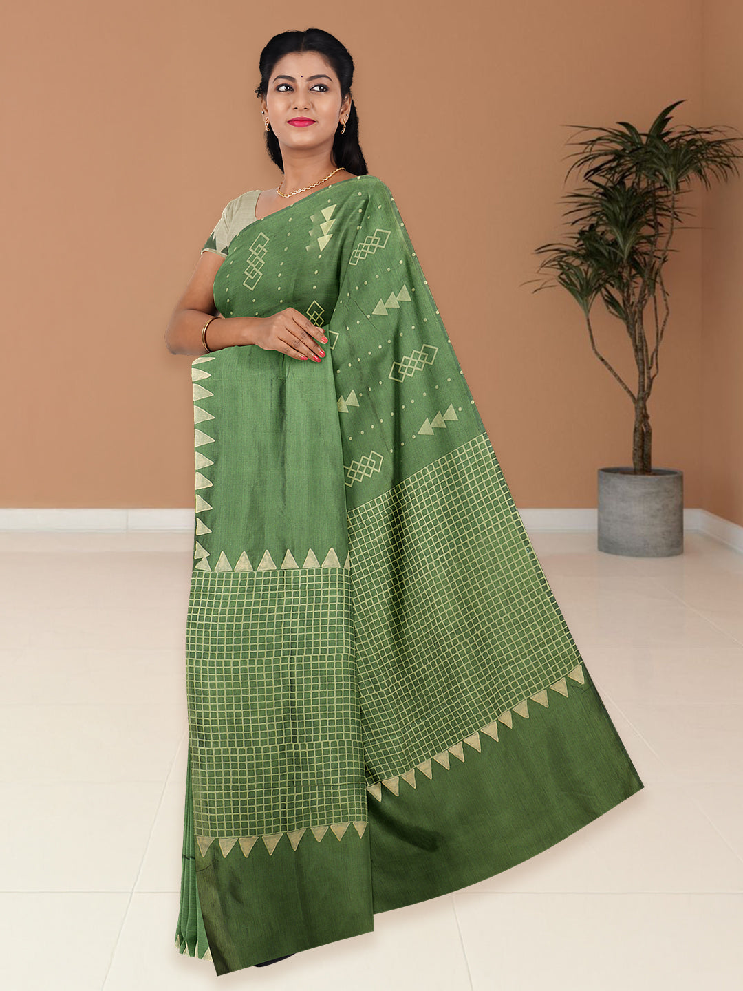 Women Army Green Cotton Saree PCS213