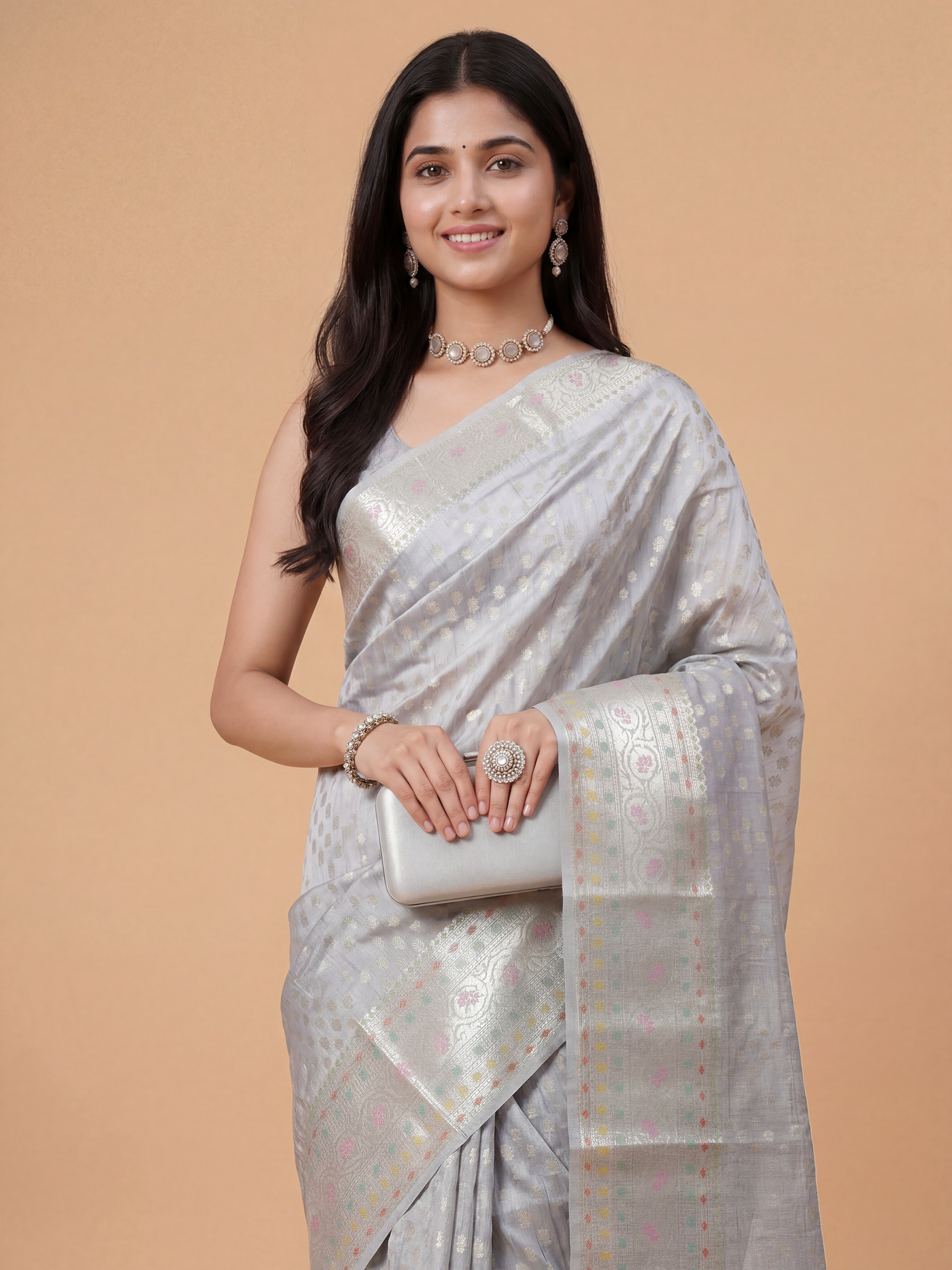 Women Tissue Grey Saree TS69
