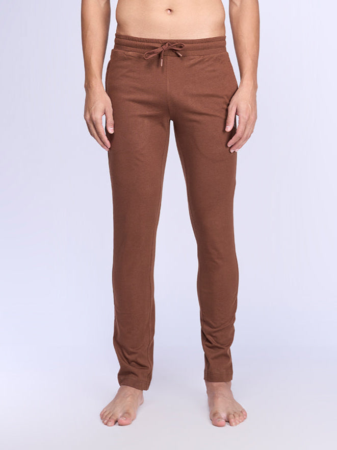 Men Combed Cotton Rich Track Pant with Side Pockets Brown ETK4