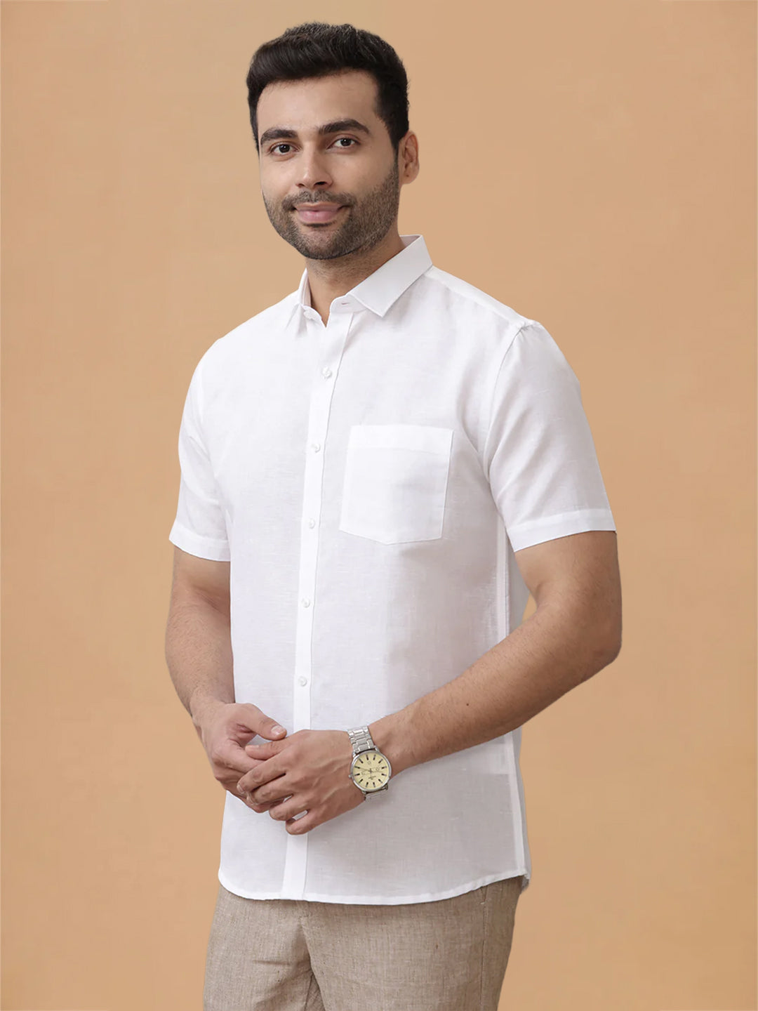Linen Cotton White Shirt – Linen Park 7447 | Smart Fit