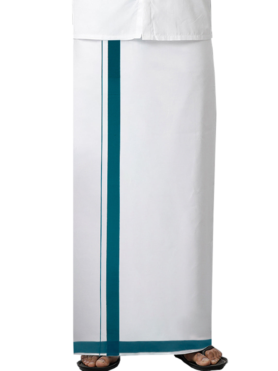 Men Cotton Blend Single Layer White Dhoti with Big Border WS10