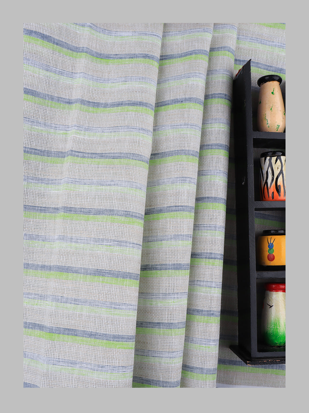 Men Cotton Rich Striped Shirt Fabric Green & Blue High Style