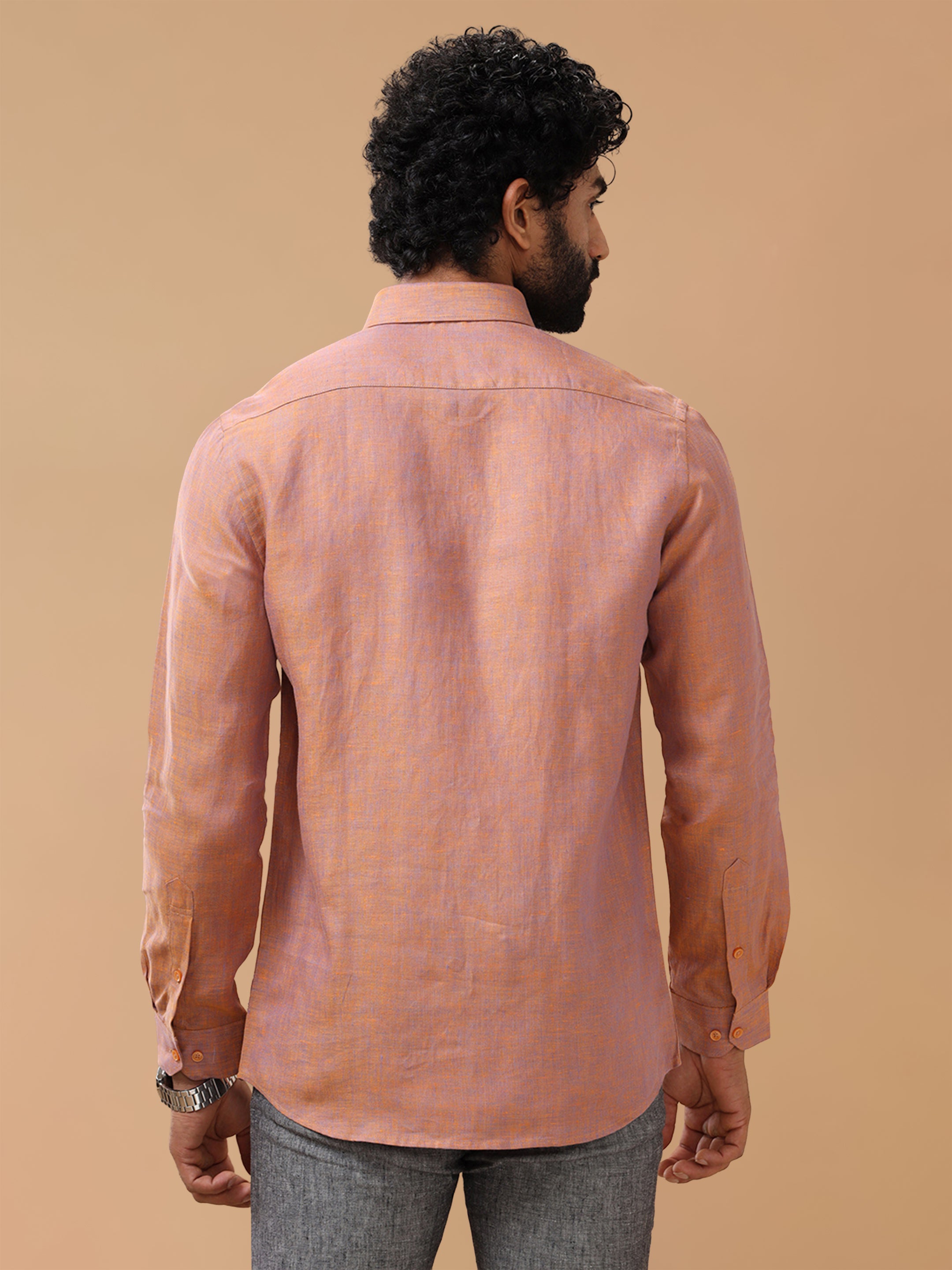 Pure Linen Orange Blue Smart Fit Shirt L80