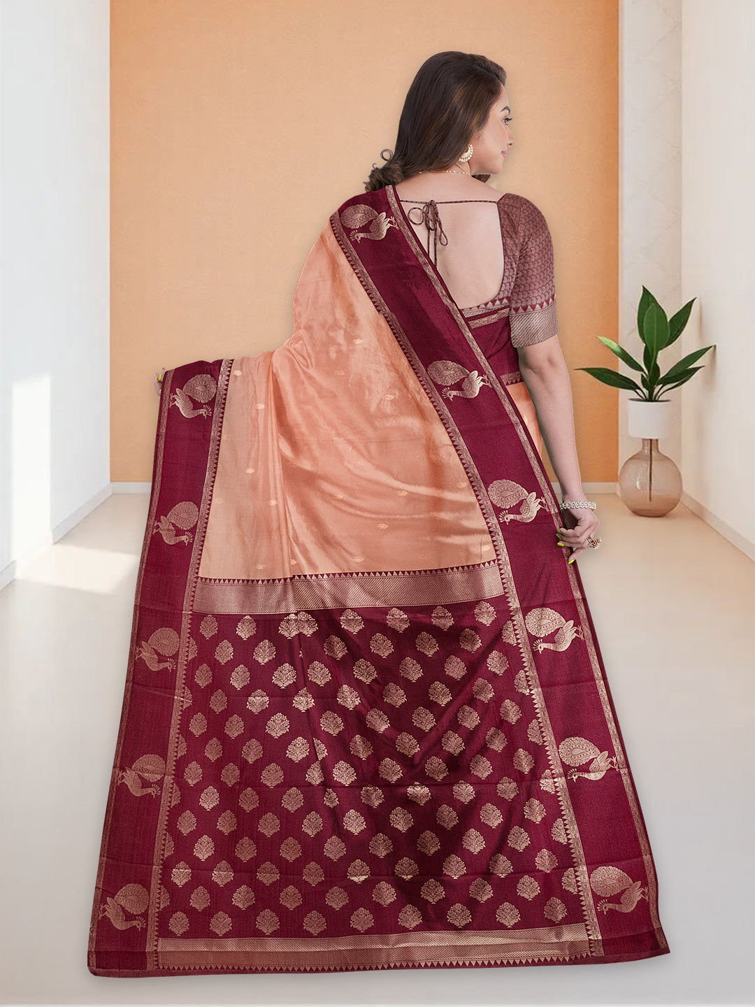 Women Orange Art Silk Saree ASS105