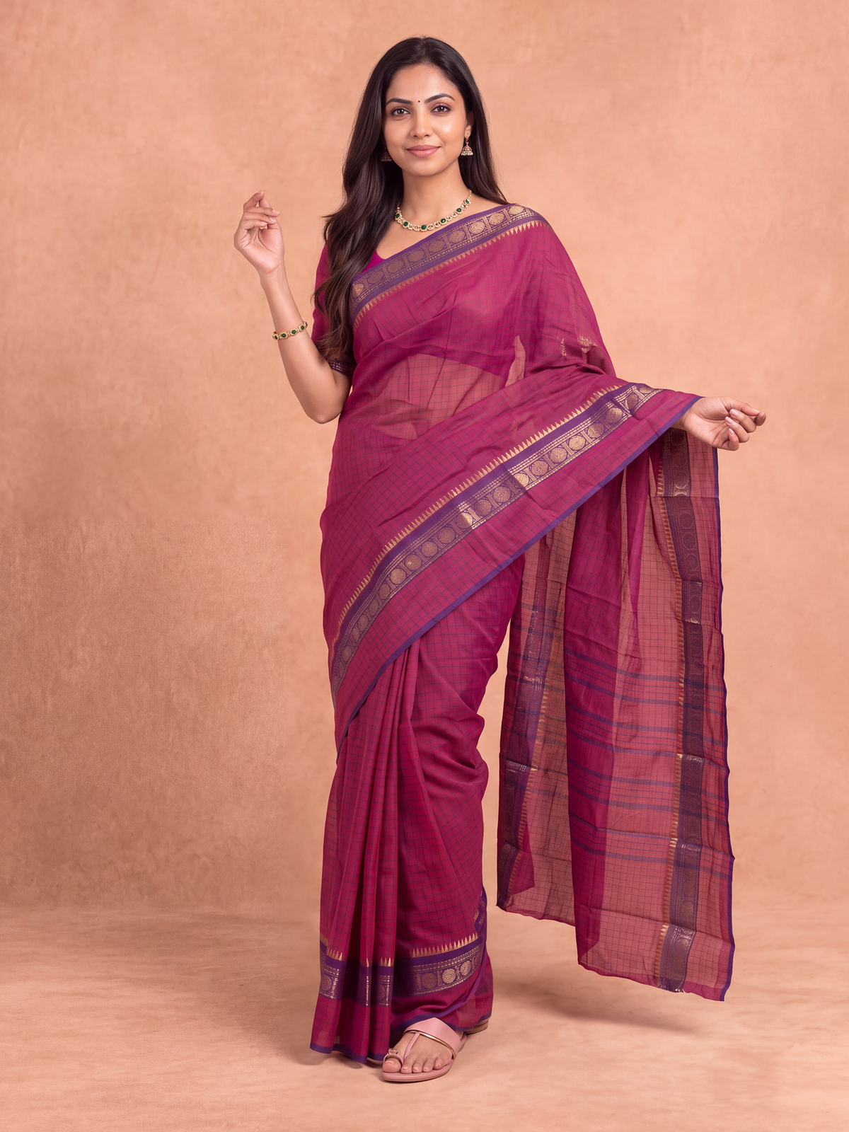 Women Chettinad Cotton Dark Pink Saree CCS21