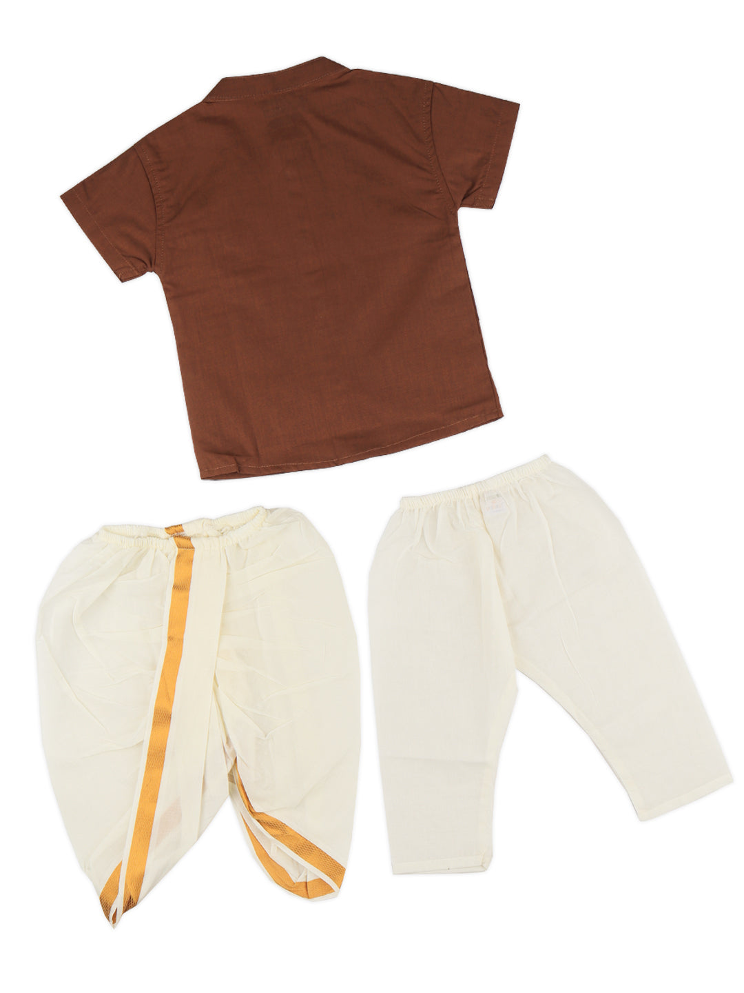 Born Baby Shirt with Pant and Panchakacham Set Brown G74