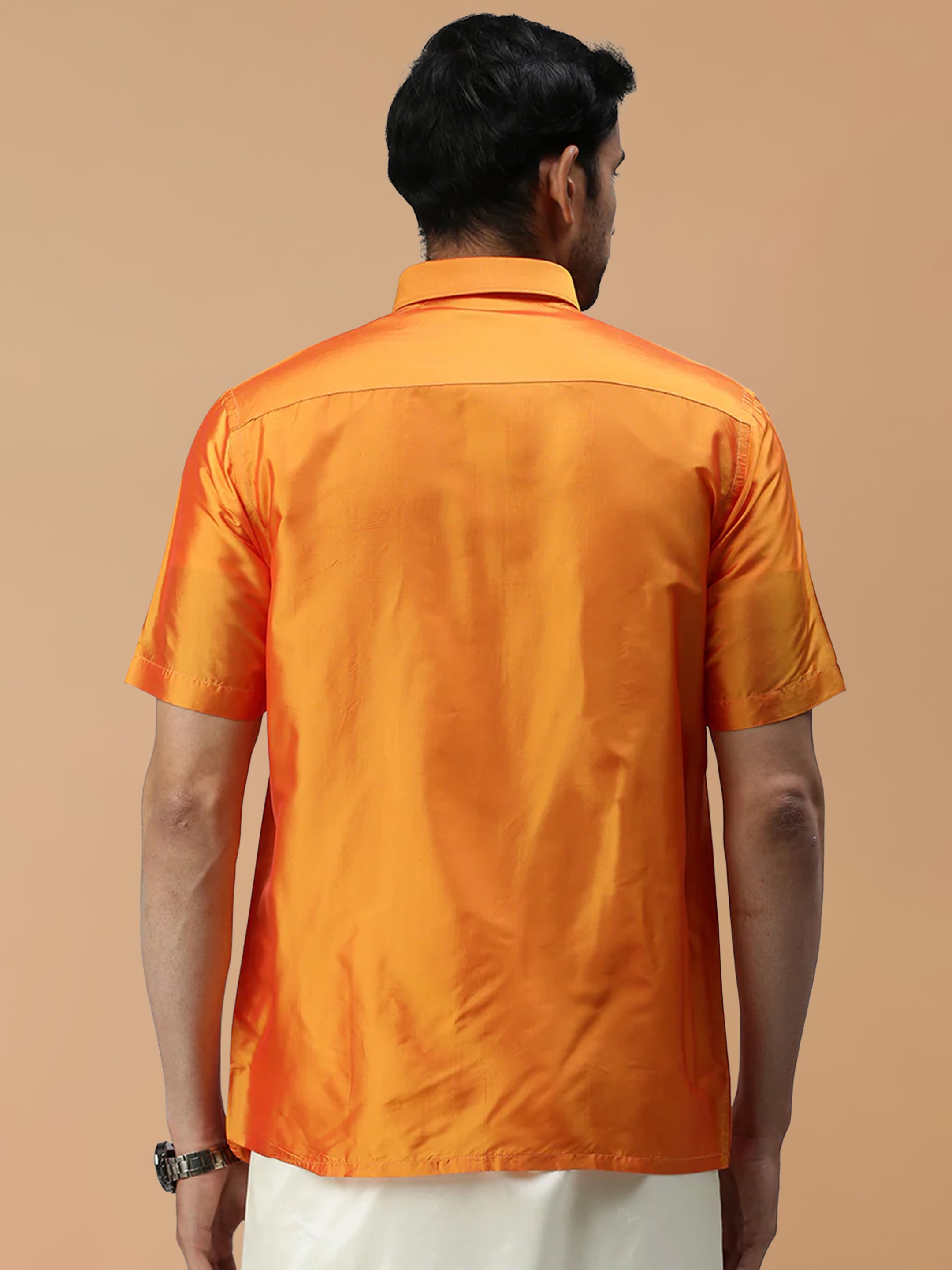 Silk Feel Golden Orange Shirt - Regular Fit
