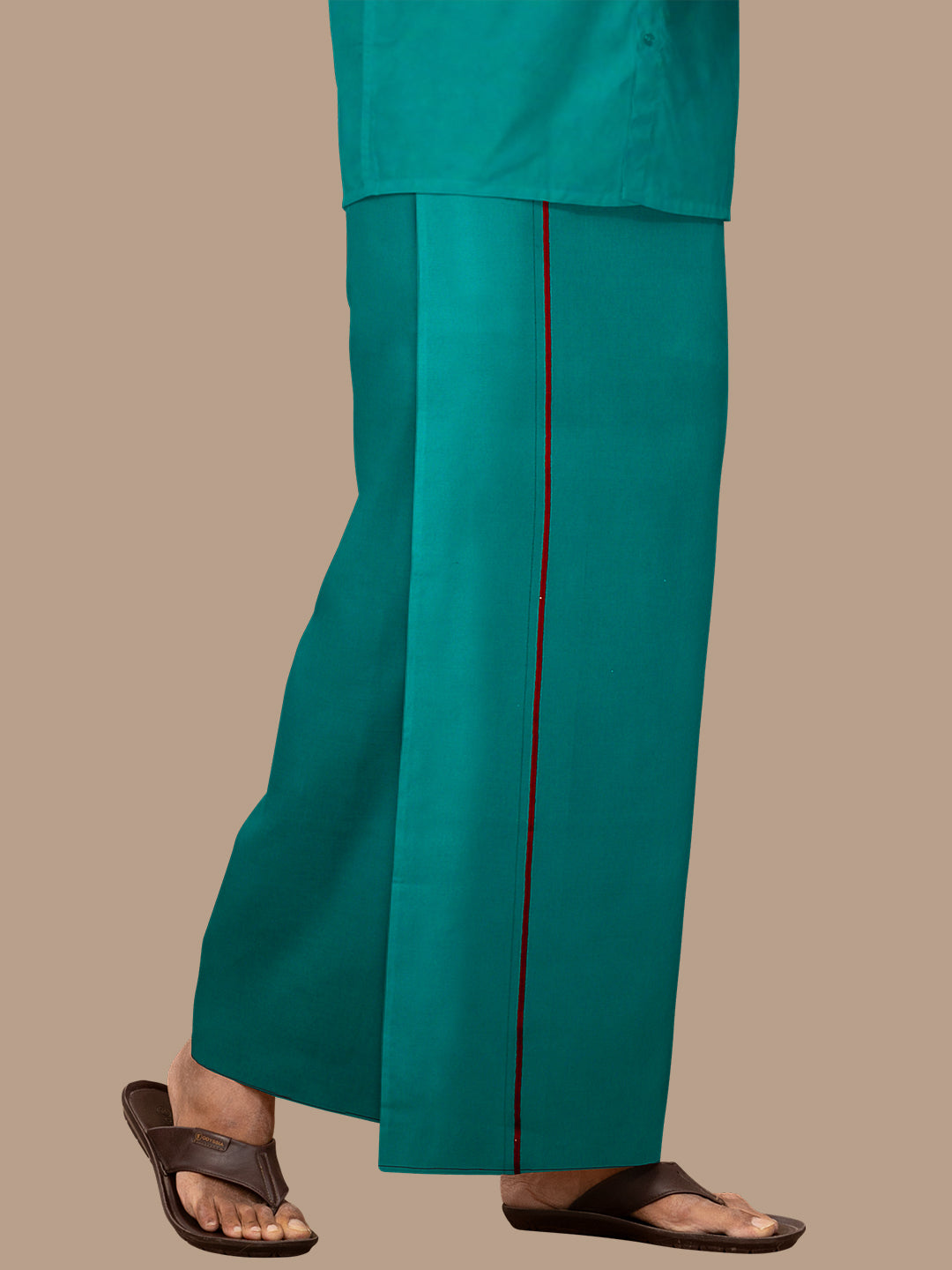 Men 100% Cotton Single Layer Green Dhoti with Assorted Border Poojan SB