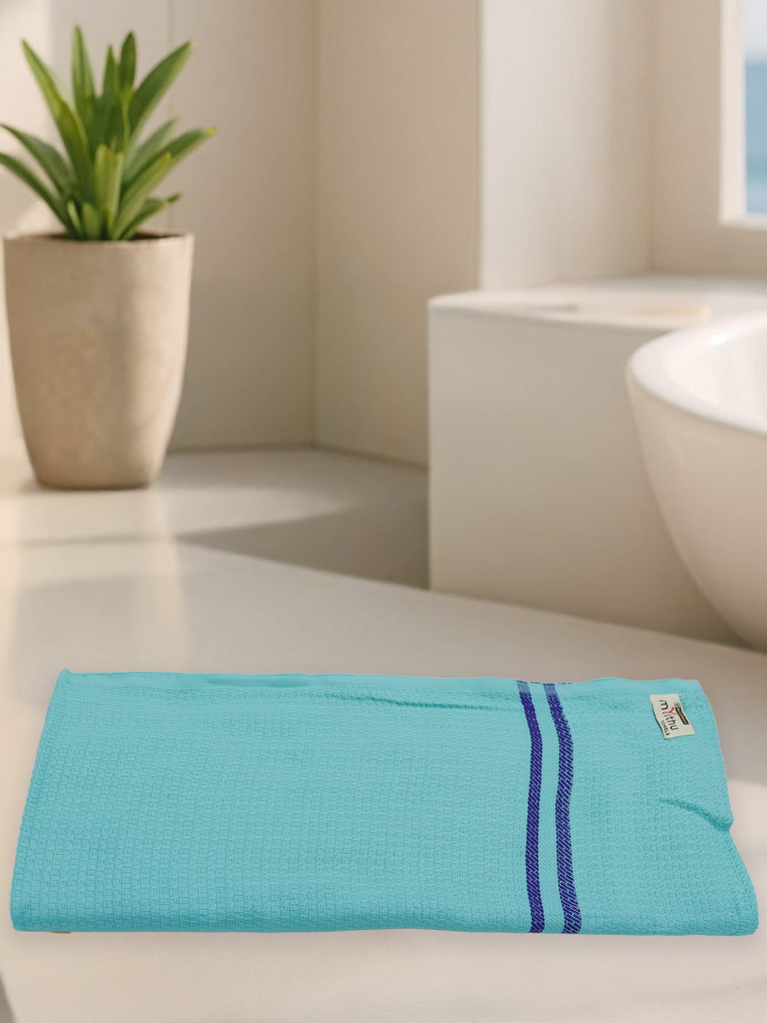 100% Cotton Self Designed Bath Towel Blue Magnus MCS04