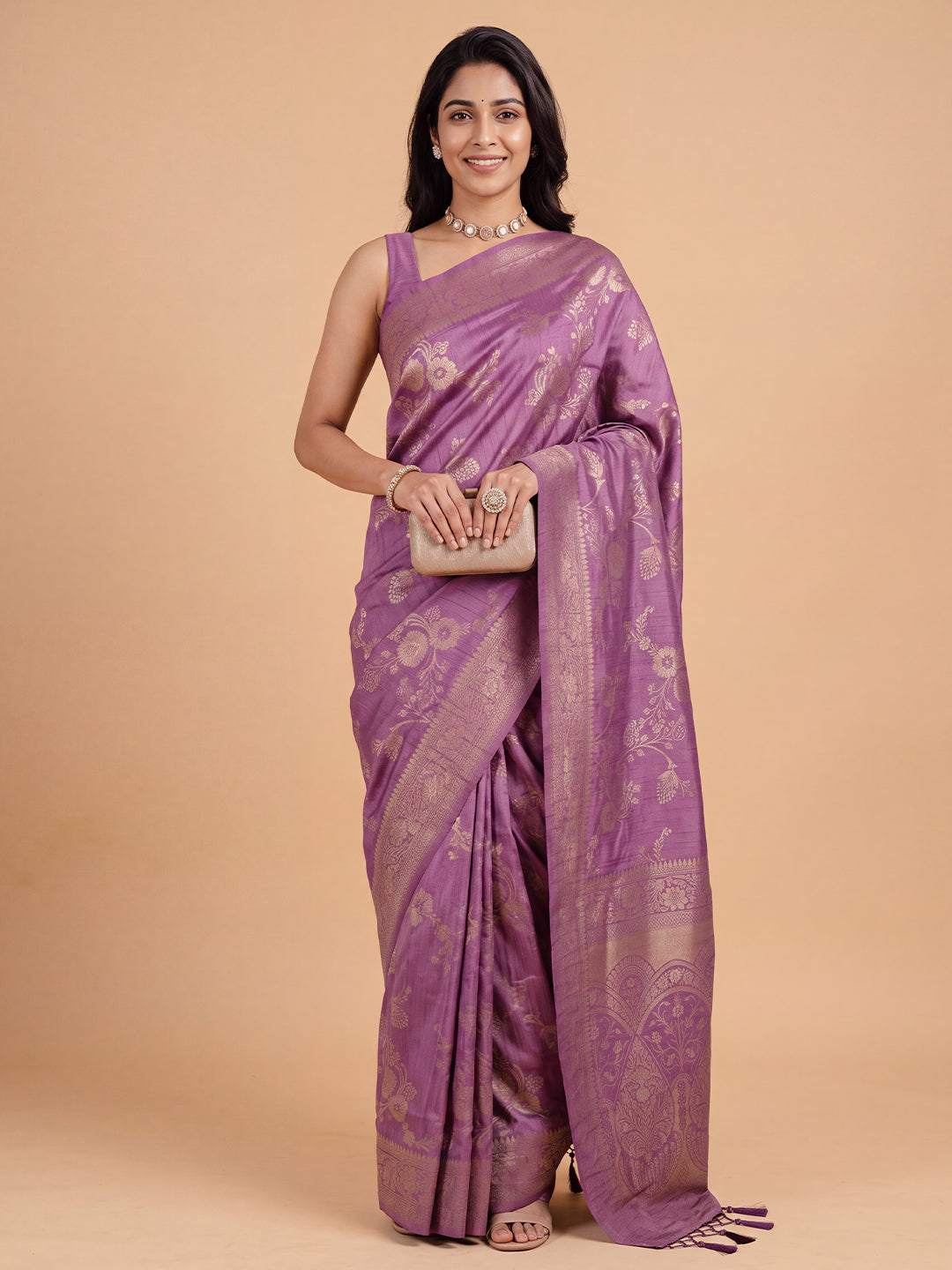 Women Semi Tussar Purple Saree ST357