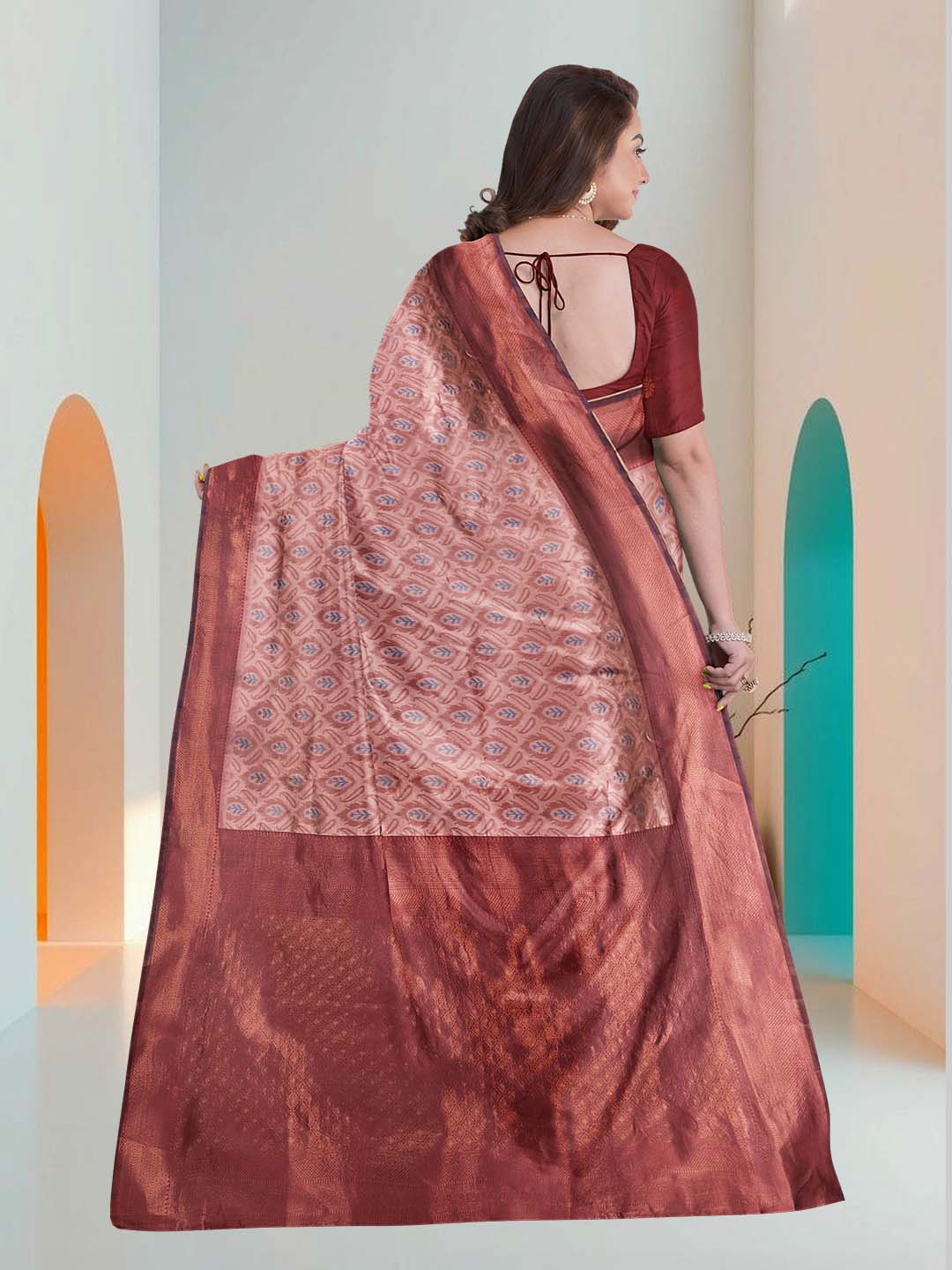 Women Maroon Art Silk Printed Saree ASS52