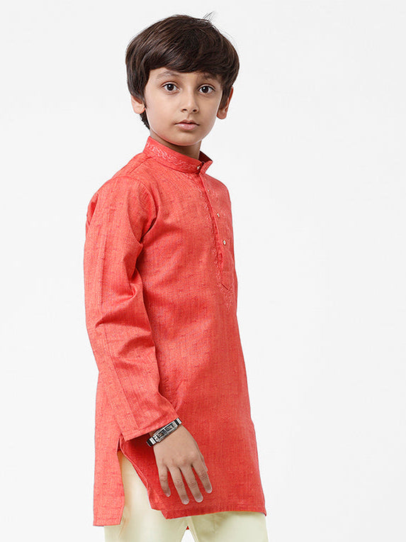 Boys Cotton Full Sleeve Red Kurta BK09