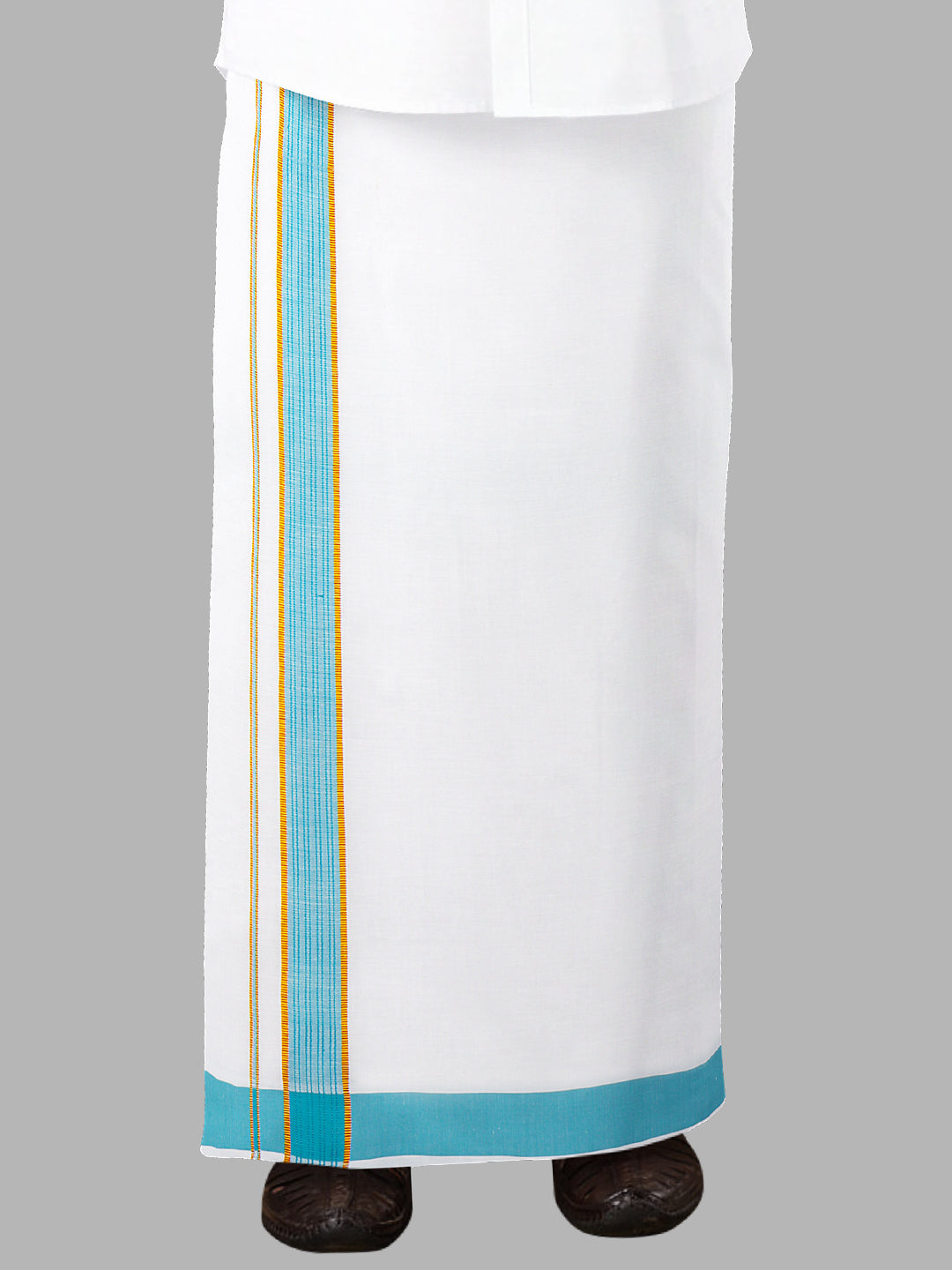 Men Cotton Blend Readymade Single Layer White Dhoti with Fancy Jari Border GACJ35