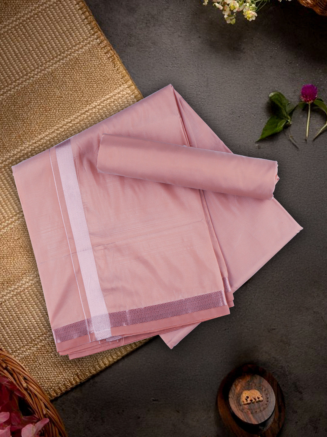 Men Art Silk Dhoti & Shirting Set Copper Ashirwath(2*1)