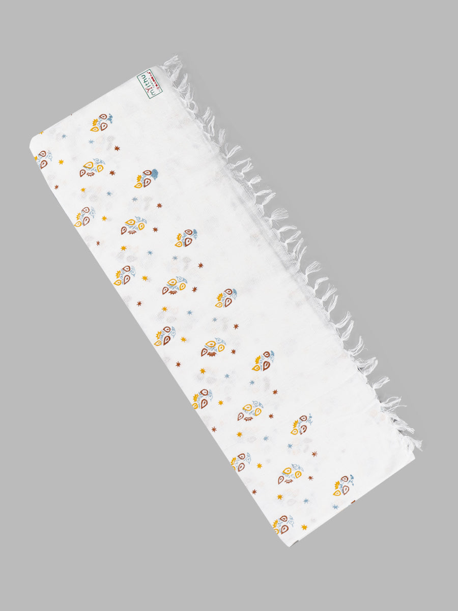 Cotton White Print Bath Towel NO 4092 (2 PCs Pack)-Design one