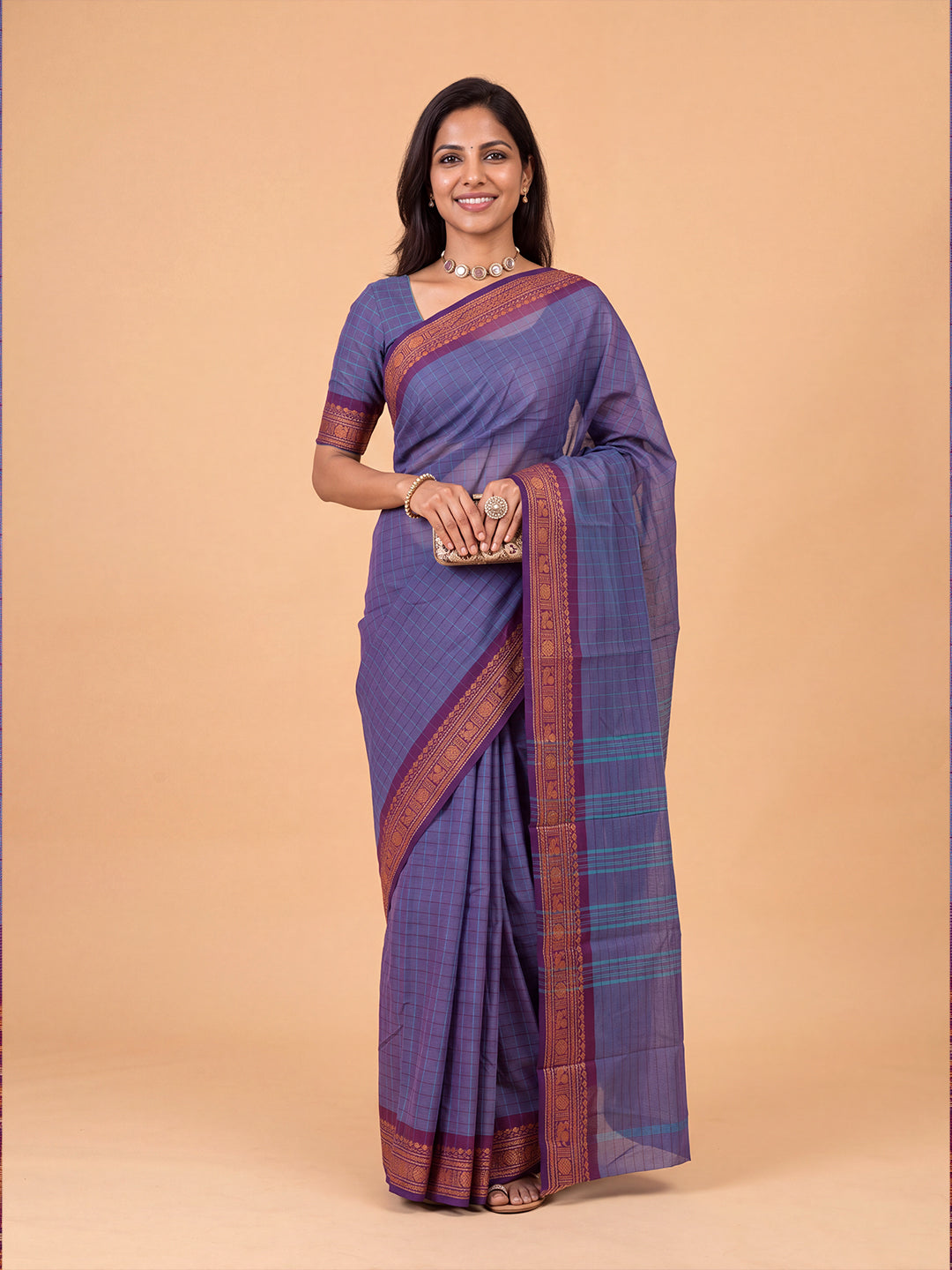 Women Chettinad Cotton Violet Saree CCS09