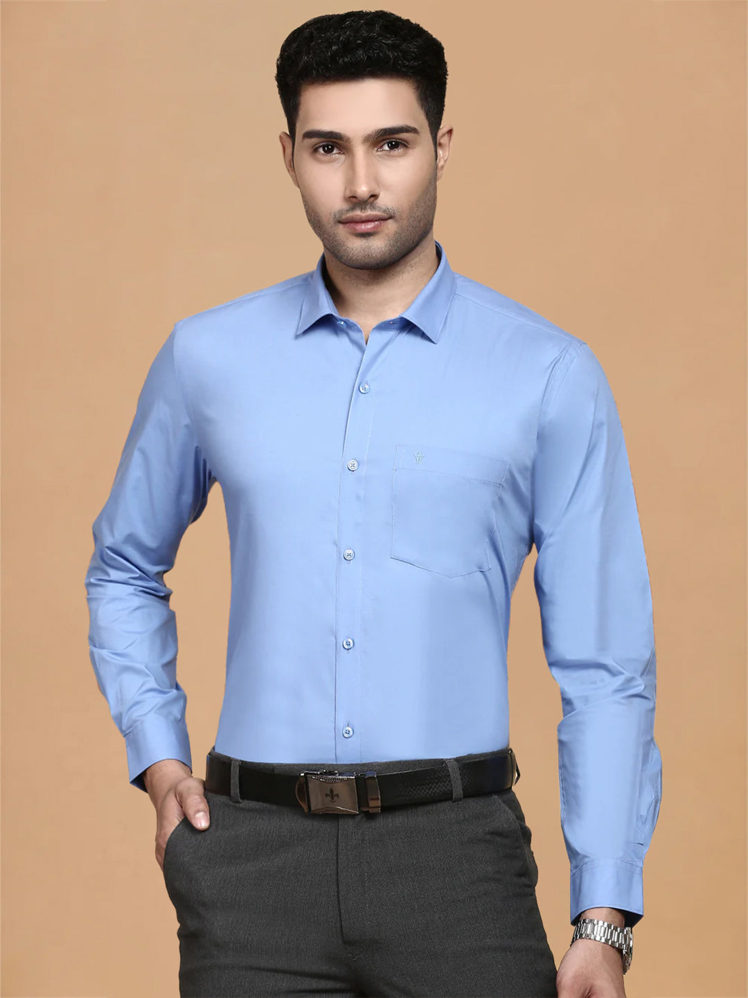 Cotton Spandex Pale Cornflower Blue 2 Way Stretch Smart Fit Shirt LY8